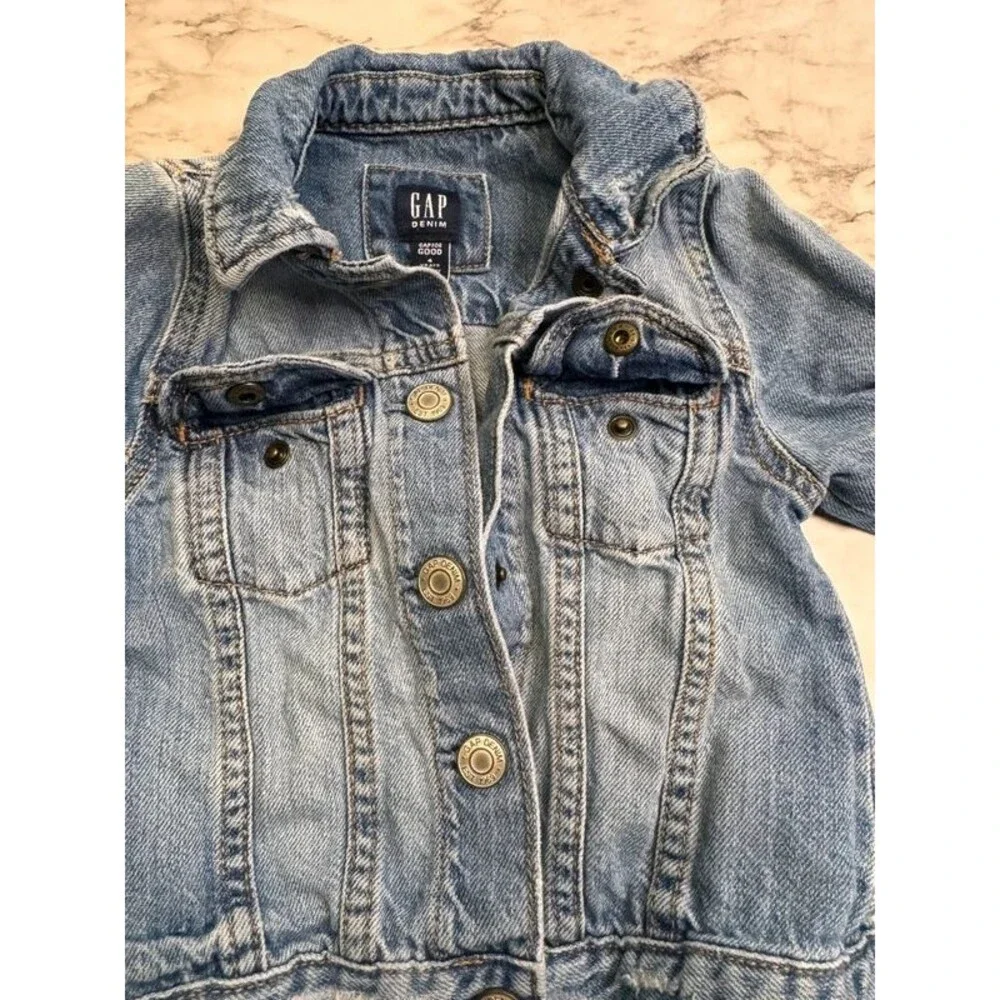 Gap Toddlers Unisex Distressed Snap Front Jean Jacket Blue Size 3T
